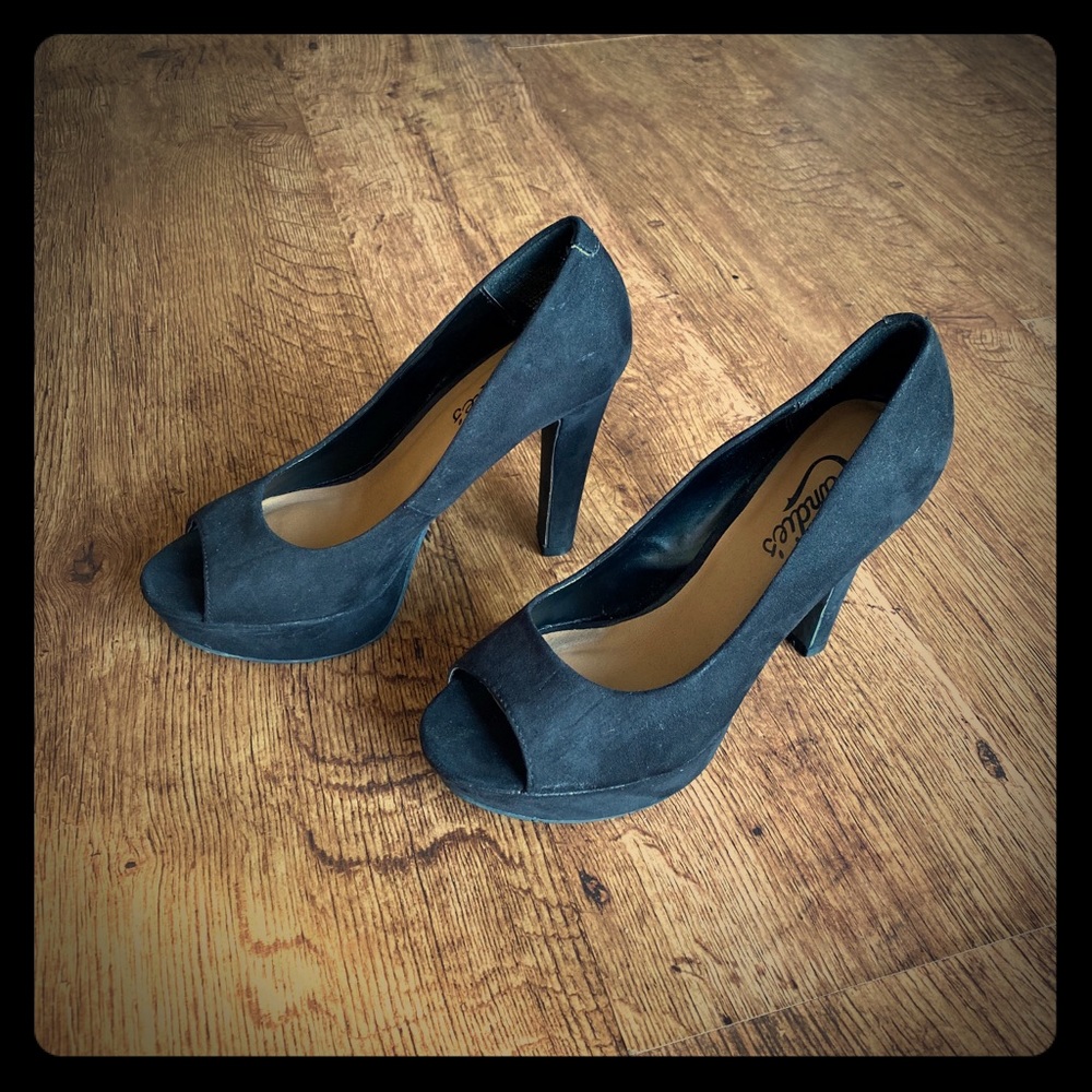 Black peep toe heels